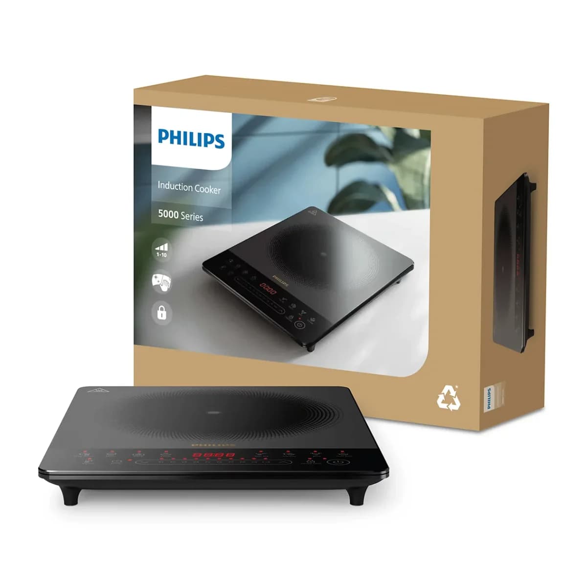 Philips HD5850/90 2000W Ultra İnce Şık İndüksiyonlu Ocak: 8 Ön Ayarlı, Otomatik Kapanmalı ve Çocuk Kilitli Taşınabilir ürün görseli 3