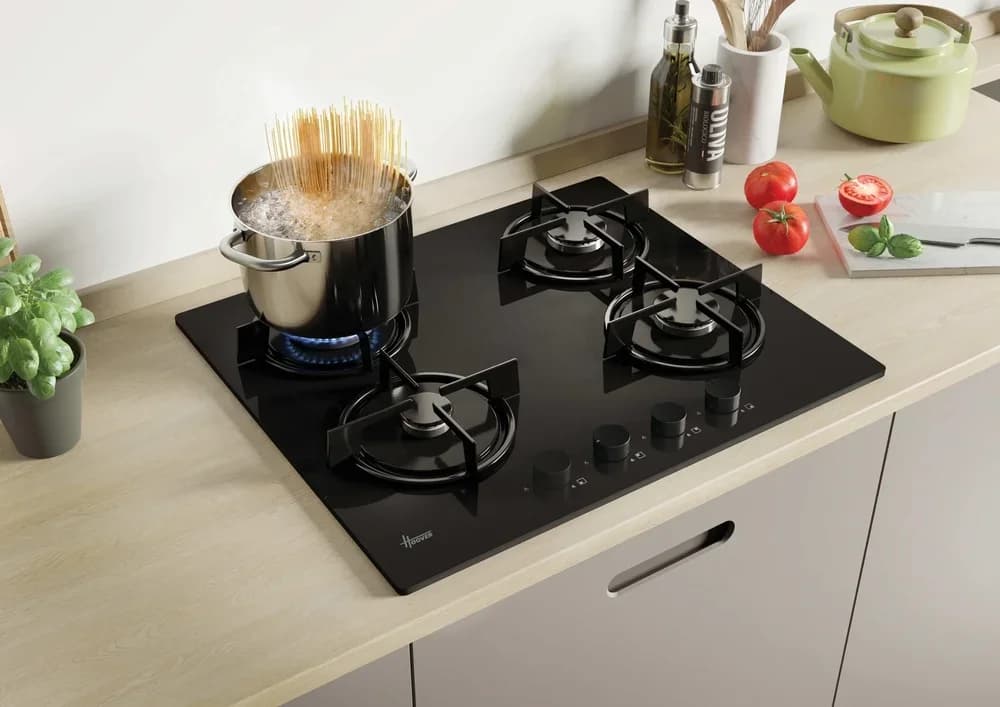 Hoover HVW6MBB 60 cm, 4 Gözü Gazlı, Siyah Cam ürün görseli 2